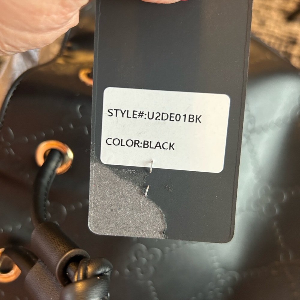 Black Embossed Drawstring Bag NWT - image 11